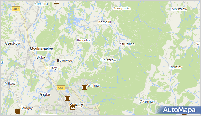 mapa Gruszków gmina Mysłakowice, Gruszków gmina Mysłakowice na mapie Targeo