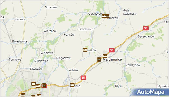 mapa Gruszów gmina Marcinowice, Gruszów gmina Marcinowice na mapie Targeo