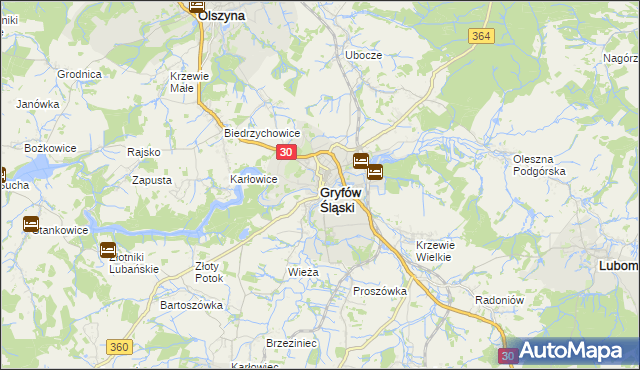 mapa Gryfów Śląski, Gryfów Śląski na mapie Targeo