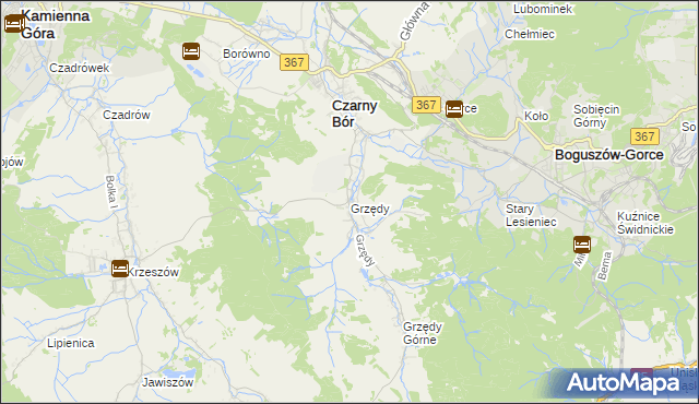 mapa Grzędy gmina Czarny Bór, Grzędy gmina Czarny Bór na mapie Targeo
