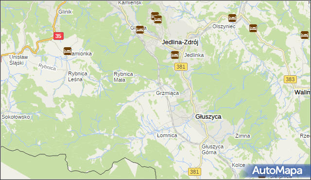 mapa Grzmiąca gmina Głuszyca, Grzmiąca gmina Głuszyca na mapie Targeo