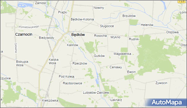 mapa Gutków gmina Będków, Gutków gmina Będków na mapie Targeo