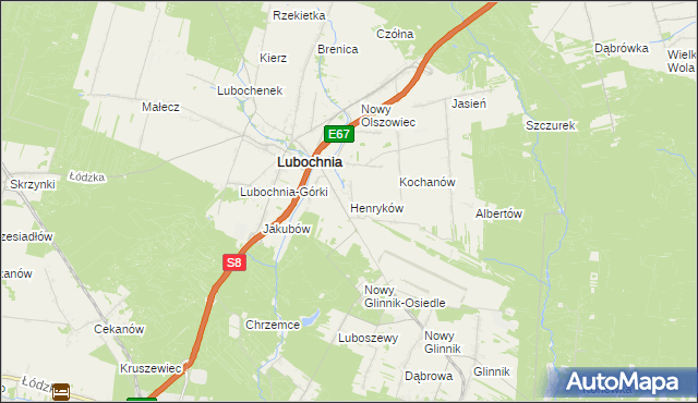 mapa Henryków gmina Lubochnia, Henryków gmina Lubochnia na mapie Targeo