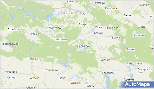 mapa Henryków gmina Małogoszcz, Henryków gmina Małogoszcz na mapie Targeo