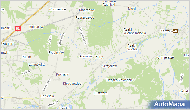 mapa Huby gmina Kłomnice, Huby gmina Kłomnice na mapie Targeo