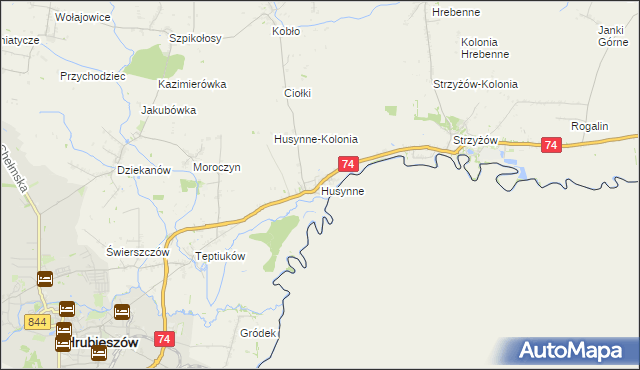 mapa Husynne gmina Hrubieszów, Husynne gmina Hrubieszów na mapie Targeo