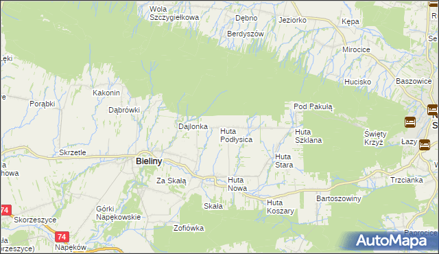 mapa Huta Podłysica, Huta Podłysica na mapie Targeo