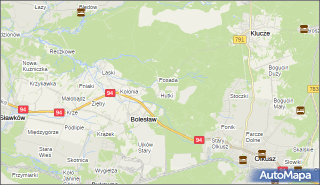 mapa Hutki gmina Bolesław, Hutki gmina Bolesław na mapie Targeo