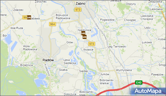 mapa Ilkowice gmina Żabno, Ilkowice gmina Żabno na mapie Targeo