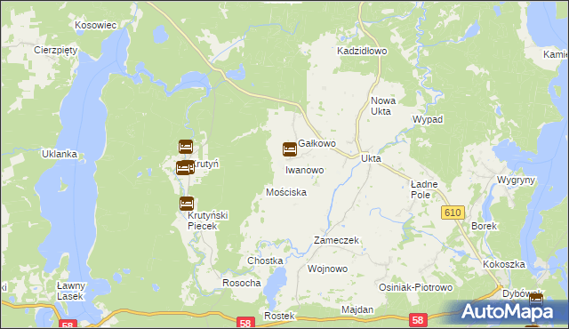 mapa Iwanowo gmina Ruciane-Nida, Iwanowo gmina Ruciane-Nida na mapie Targeo