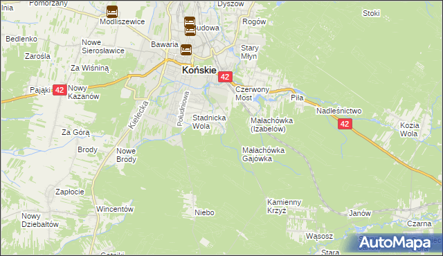 mapa Izabelów gmina Końskie, Izabelów gmina Końskie na mapie Targeo