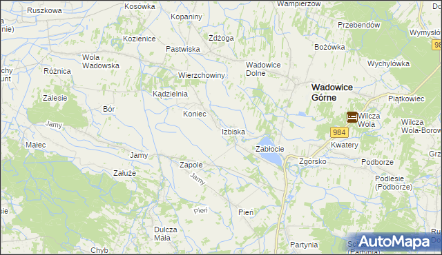 mapa Izbiska gmina Wadowice Górne, Izbiska gmina Wadowice Górne na mapie Targeo