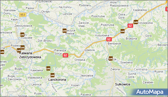 mapa Izdebnik gmina Lanckorona, Izdebnik gmina Lanckorona na mapie Targeo