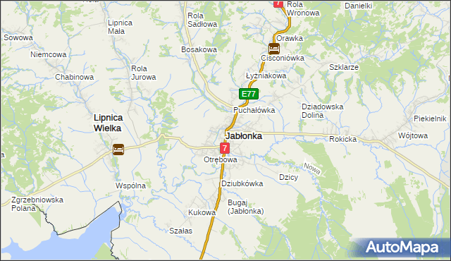 mapa Jabłonka powiat nowotarski, Jabłonka powiat nowotarski na mapie Targeo