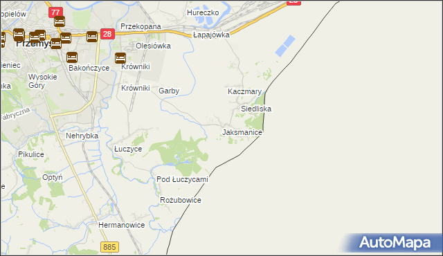 mapa Jaksmanice, Jaksmanice na mapie Targeo