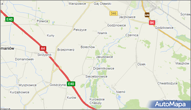 mapa Jakubowice gmina Oława, Jakubowice gmina Oława na mapie Targeo