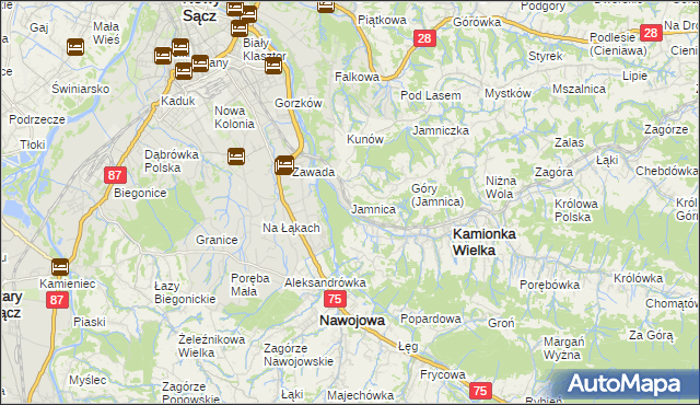 mapa Jamnica gmina Kamionka Wielka, Jamnica gmina Kamionka Wielka na mapie Targeo