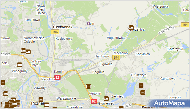 mapa Janikowo gmina Swarzędz, Janikowo gmina Swarzędz na mapie Targeo