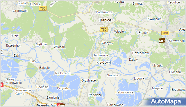 mapa Jankowice gmina Babice, Jankowice gmina Babice na mapie Targeo