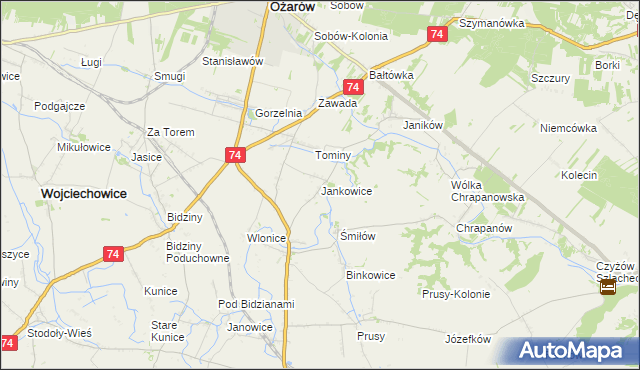 mapa Jankowice gmina Ożarów, Jankowice gmina Ożarów na mapie Targeo