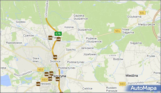 mapa Jankowice gmina Pszczyna, Jankowice gmina Pszczyna na mapie Targeo