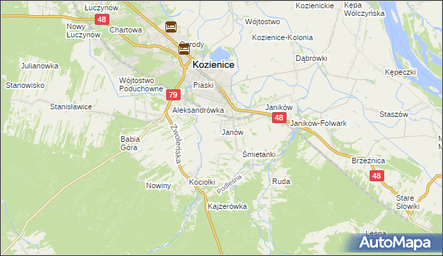 mapa Janów gmina Kozienice, Janów gmina Kozienice na mapie Targeo