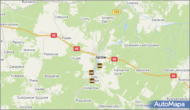 mapa Janów powiat częstochowski, Janów powiat częstochowski na mapie Targeo