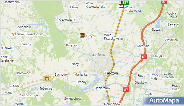 mapa Janówek gmina Tarczyn, Janówek gmina Tarczyn na mapie Targeo