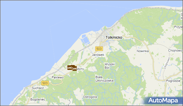 mapa Janówek gmina Tolkmicko, Janówek gmina Tolkmicko na mapie Targeo