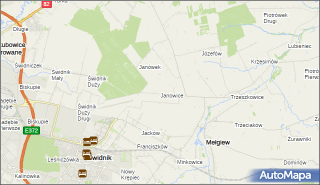 mapa Janowice gmina Mełgiew, Janowice gmina Mełgiew na mapie Targeo