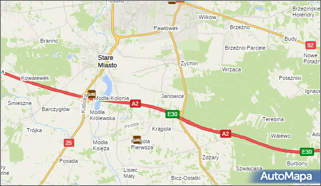 mapa Janowice gmina Stare Miasto, Janowice gmina Stare Miasto na mapie Targeo