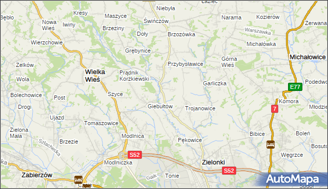 mapa Januszowice gmina Zielonki, Januszowice gmina Zielonki na mapie Targeo