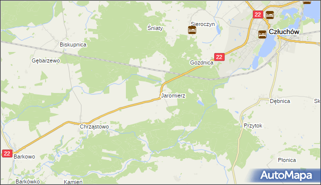mapa Jaromierz gmina Człuchów, Jaromierz gmina Człuchów na mapie Targeo