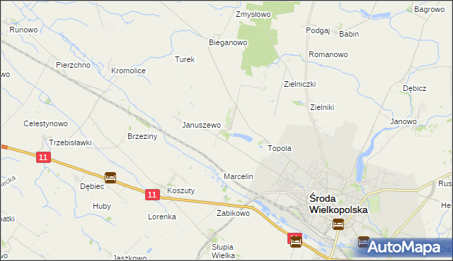 mapa Jarosławiec gmina Środa Wielkopolska, Jarosławiec gmina Środa Wielkopolska na mapie Targeo