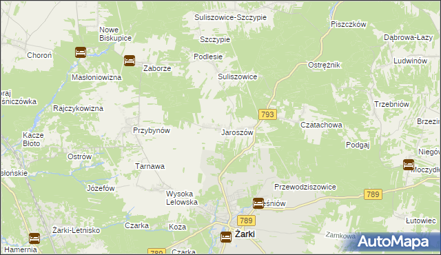 mapa Jaroszów gmina Żarki, Jaroszów gmina Żarki na mapie Targeo