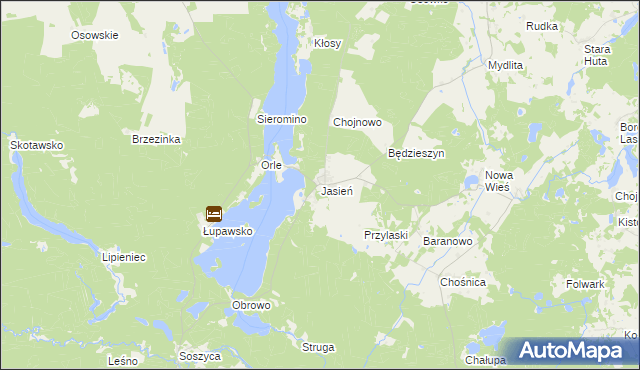 mapa Jasień gmina Czarna Dąbrówka, Jasień gmina Czarna Dąbrówka na mapie Targeo