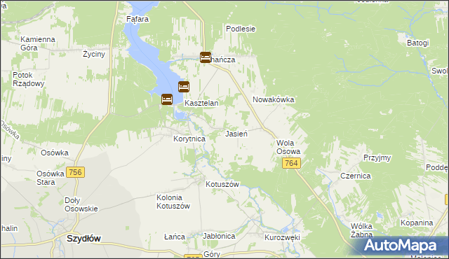 mapa Jasień gmina Staszów, Jasień gmina Staszów na mapie Targeo