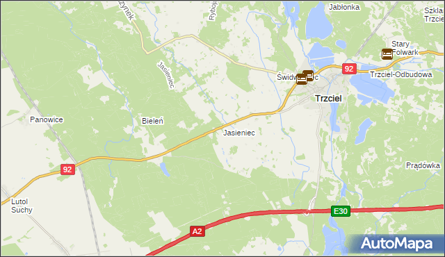 mapa Jasieniec gmina Trzciel, Jasieniec gmina Trzciel na mapie Targeo