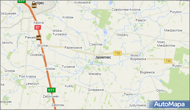 mapa Jasieniec powiat grójecki, Jasieniec powiat grójecki na mapie Targeo