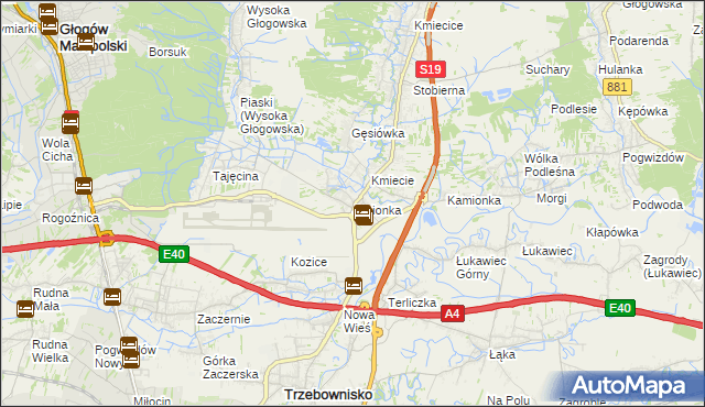 mapa Jasionka gmina Trzebownisko, Jasionka gmina Trzebownisko na mapie Targeo