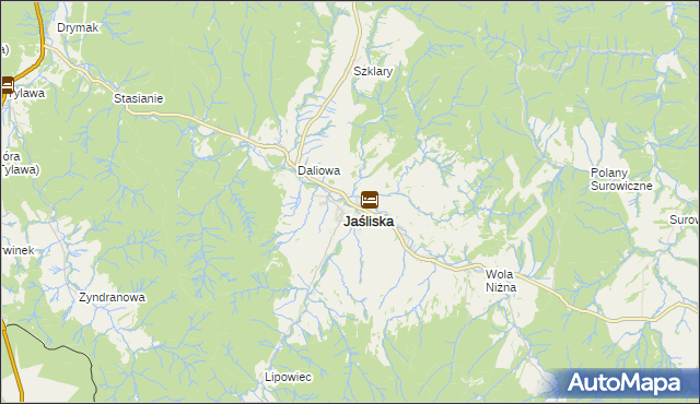 mapa Jaśliska, Jaśliska na mapie Targeo