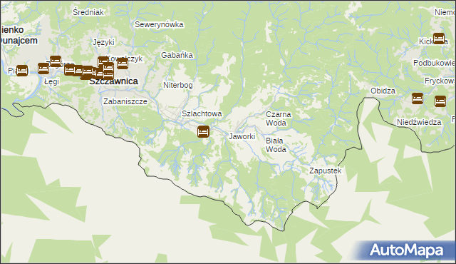 mapa Jaworki gmina Szczawnica, Jaworki gmina Szczawnica na mapie Targeo