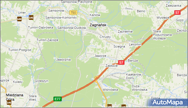 mapa Jaworze gmina Zagnańsk, Jaworze gmina Zagnańsk na mapie Targeo