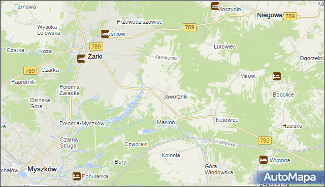 mapa Jaworznik gmina Żarki, Jaworznik gmina Żarki na mapie Targeo