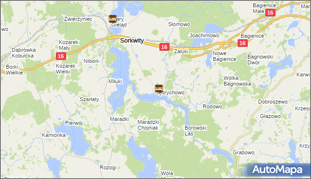 mapa Jędrychowo gmina Sorkwity, Jędrychowo gmina Sorkwity na mapie Targeo