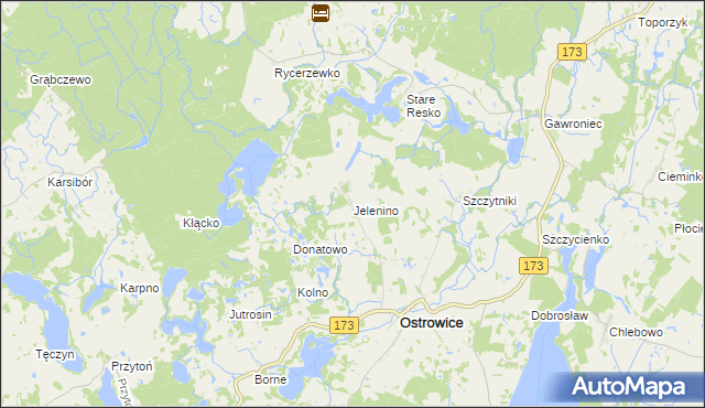 mapa Jelenino gmina Ostrowice, Jelenino gmina Ostrowice na mapie Targeo