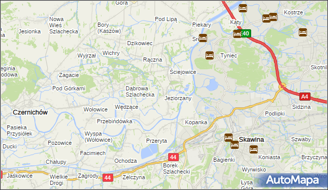 mapa Jeziorzany gmina Liszki, Jeziorzany gmina Liszki na mapie Targeo