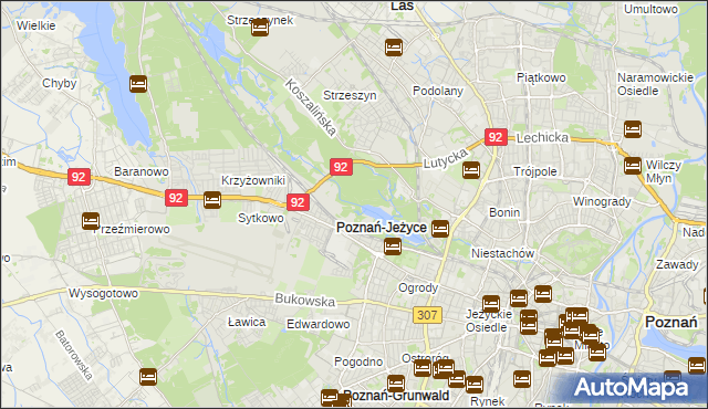 mapa Jeżyce gmina Poznań, Jeżyce gmina Poznań na mapie Targeo