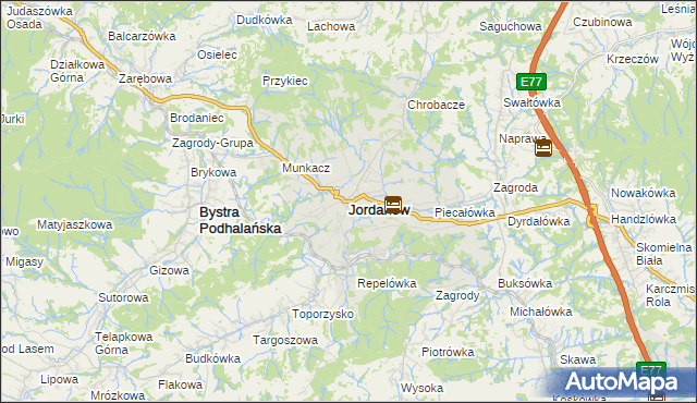 mapa Jordanów powiat suski, Jordanów powiat suski na mapie Targeo