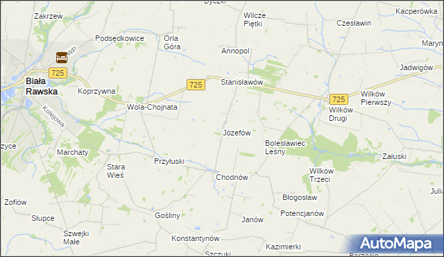 mapa Józefów gmina Biała Rawska, Józefów gmina Biała Rawska na mapie Targeo